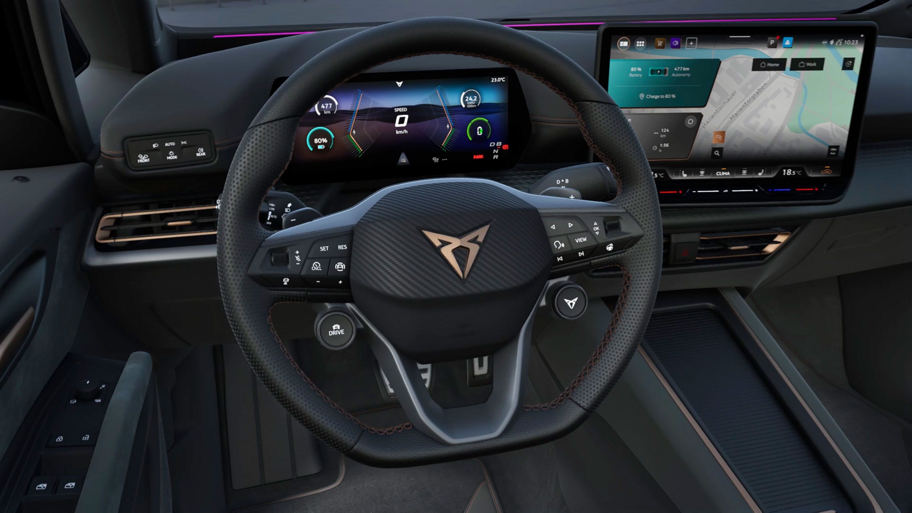 Innenansicht des CUPRA Born mit Lenkrad und Digital Cockpit